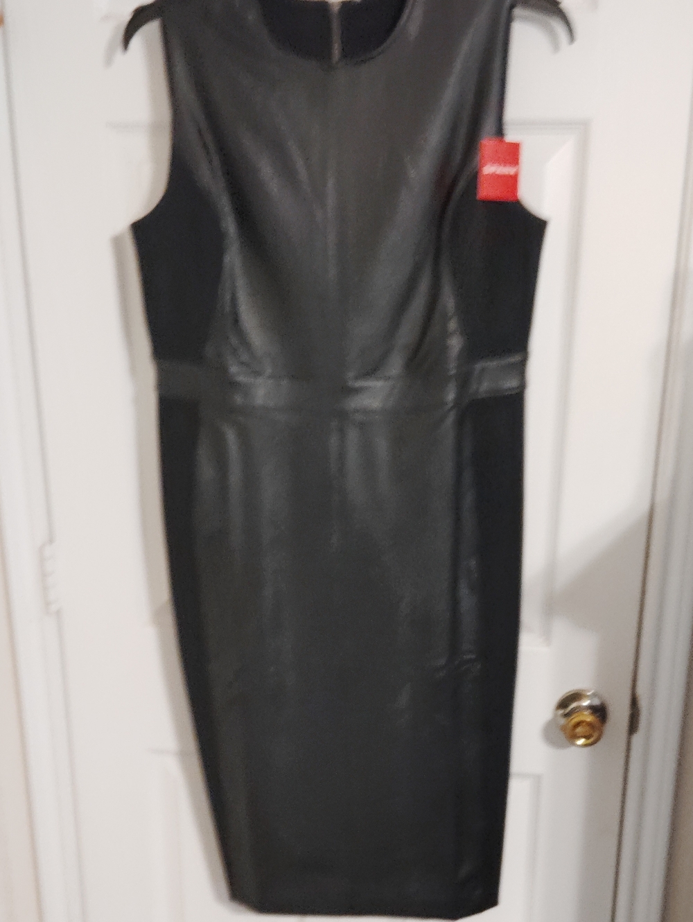 SPANX Black Faux Leather /Ponte Fabric Sheath Dress